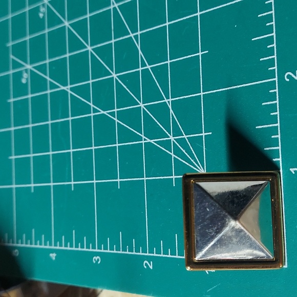 E1769 Vintage Chunky Silver Gold Square Diamond Earrings - Picture 6 of 11